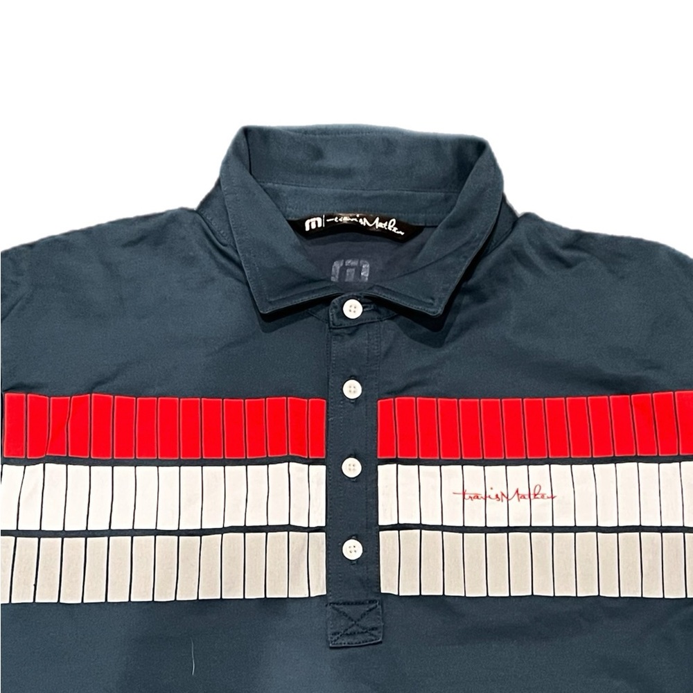 Travis Matthew Navy Blue White And Red Golf Polo Shirt Size Large